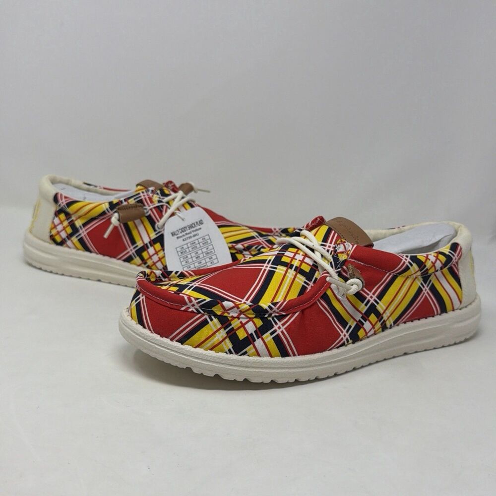 Hey Dude Wally Caddy Shack Plaid STORE MODEL Men 10 Red Yellow 43720-0HJ